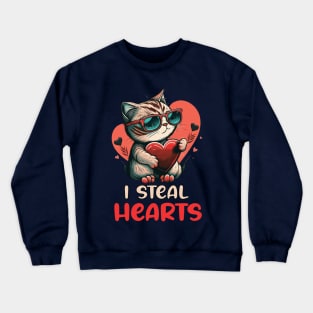 Funny Valentines day Saying - I Steal Hearts Valentine Day Gift For Cat Lovers Crewneck Sweatshirt